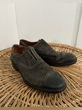 John varvatos gray suede wingtip Oxford dress shoes.